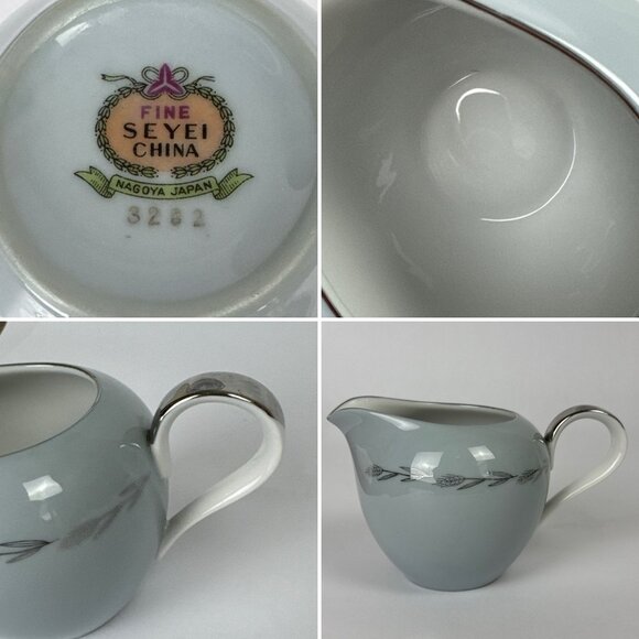 Silver Wheat Seyei China Creamer Gray w Platinum Trim Japan 3282 - Picture 3 of 11